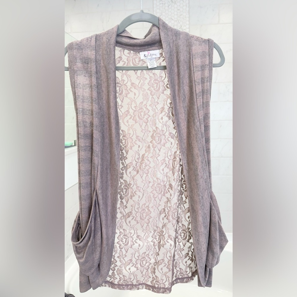 Self Esteem Knit and Lace Sleeveless Cardigan